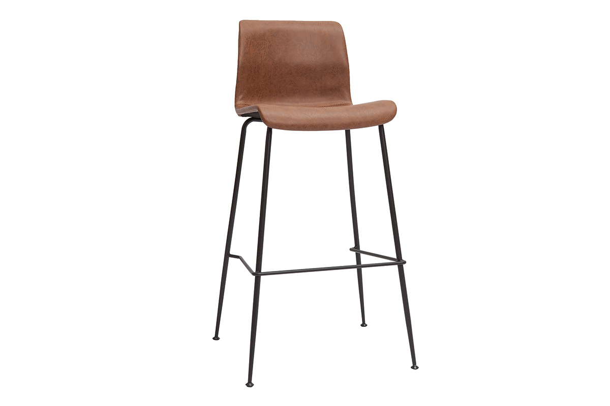 Set de 2 taburetes de cocina fijos marrn envejecido y metal negro 75 cm HAROLD