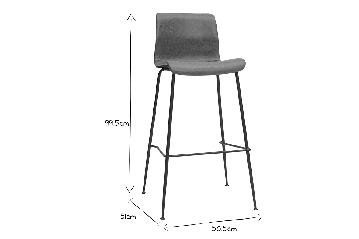 Set de 2 taburetes de cocina fijos marrn envejecido y metal negro 75 cm HAROLD