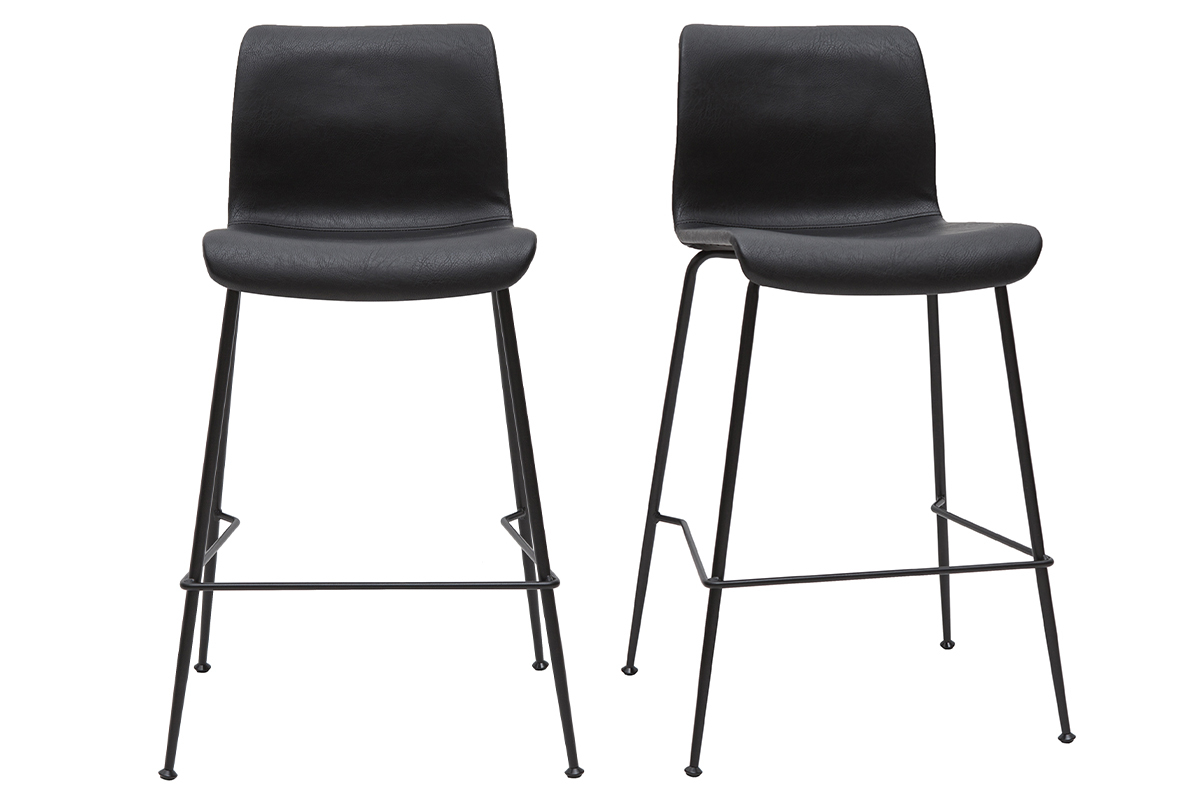 Set de 2taburetes de cocina fijos negro envejecido y metal negro 65cm HAROLD
