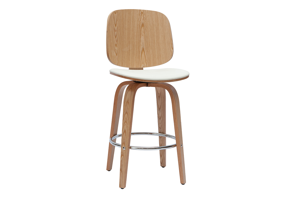 Set de 2taburetes de cocina giratorios de diseo blanco y madera clara 66cm BECK