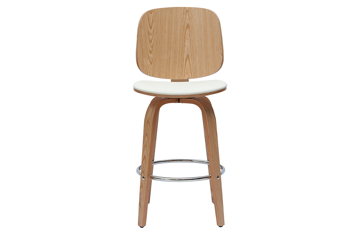 Set de 2taburetes de cocina giratorios de diseo blanco y madera clara 66cm BECK