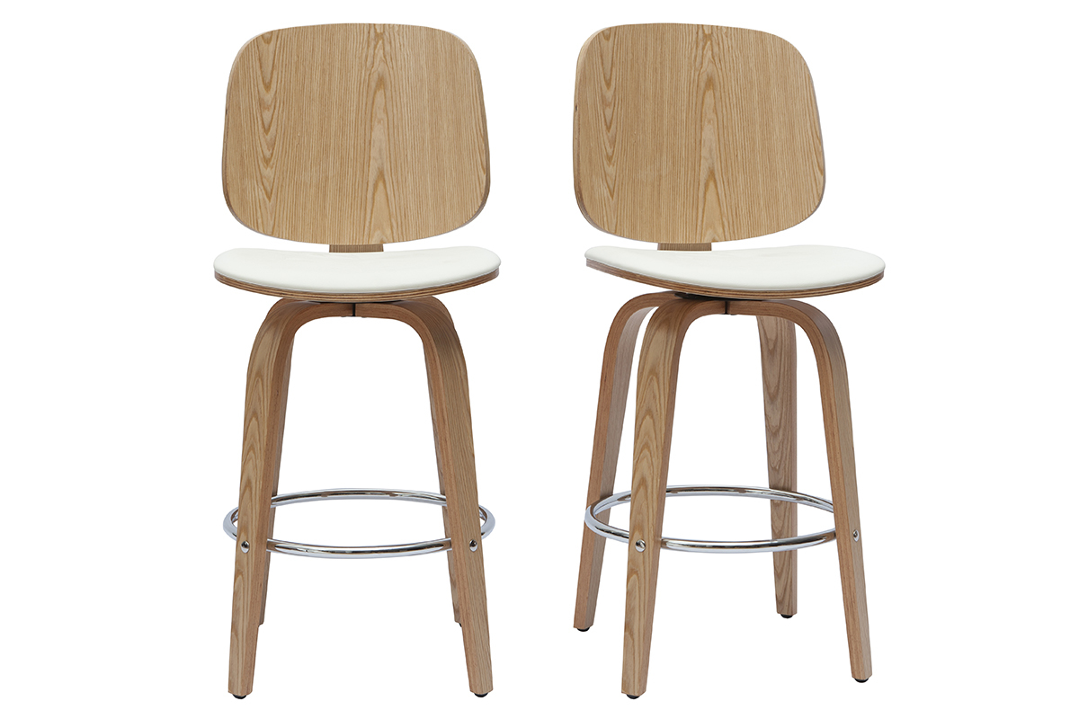 Set de 2taburetes de cocina giratorios de diseo blanco y madera clara 66cm BECK