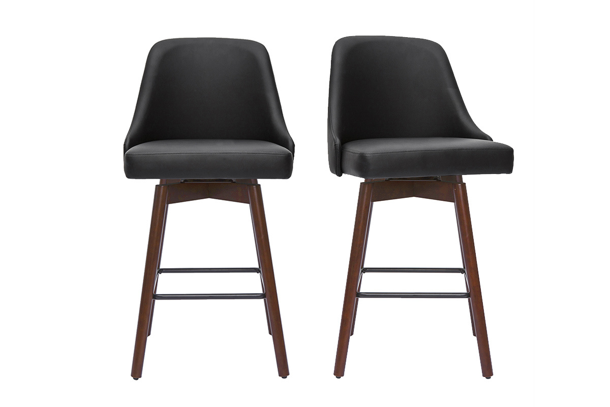 Set de 2taburetes de cocina giratorios de diseo negros y madera oscura 65cm HASTA