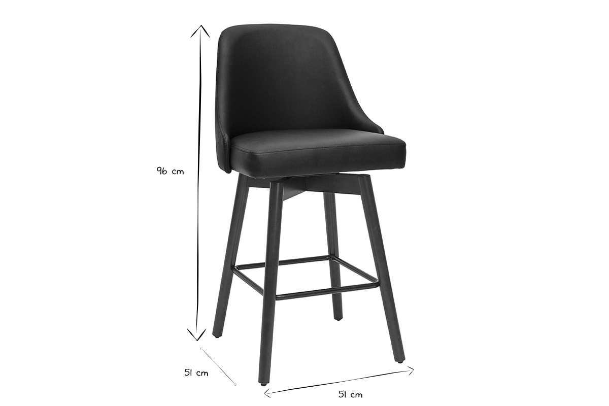 Set de 2taburetes de cocina giratorios de diseo negros y madera oscura 65cm HASTA