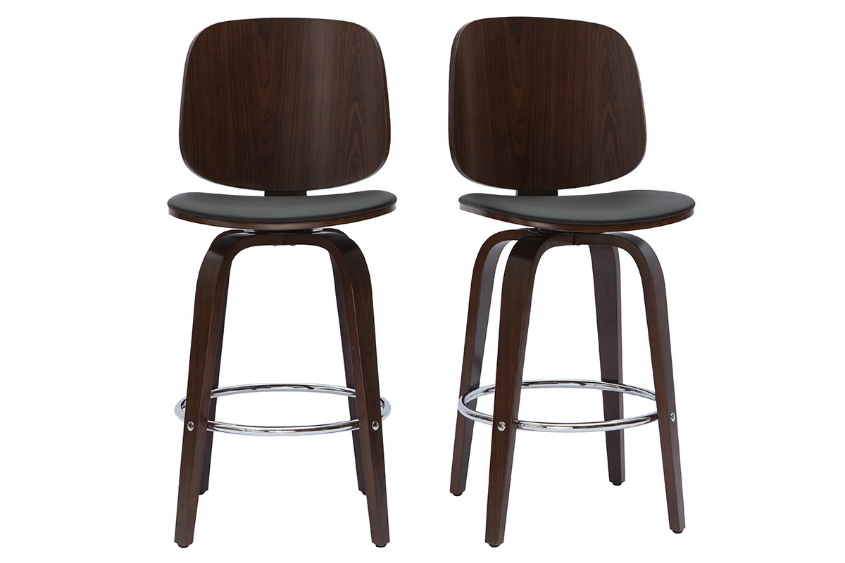 Set de 2taburetes de cocina giratorios de diseo negros y madera oscura 66cm BECK