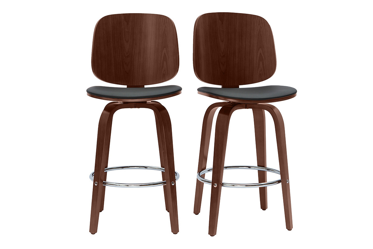 Set de 2taburetes de cocina giratorios de diseo negros y madera oscura 66cm BECK