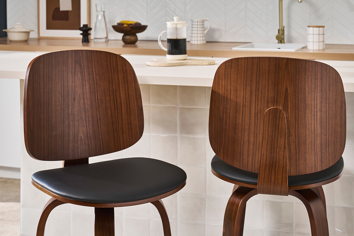 Set de 2taburetes de cocina giratorios de diseo negros y madera oscura 66cm BECK