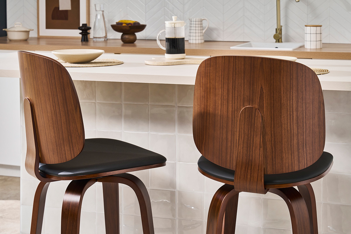 Set de 2taburetes de cocina giratorios de diseo negros y madera oscura 66cm BECK