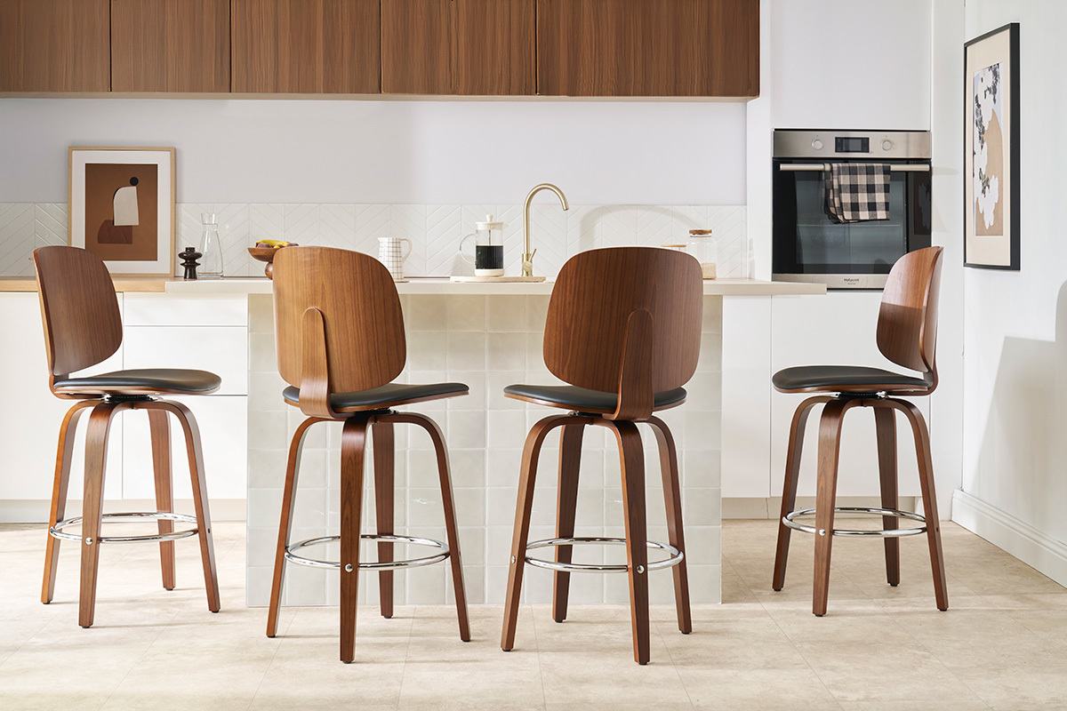 Set de 2taburetes de cocina giratorios de diseo negros y madera oscura 66cm BECK