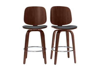 Set de 2 taburetes de cocina giratorios de diseño negros y madera oscura 66 cm BECK