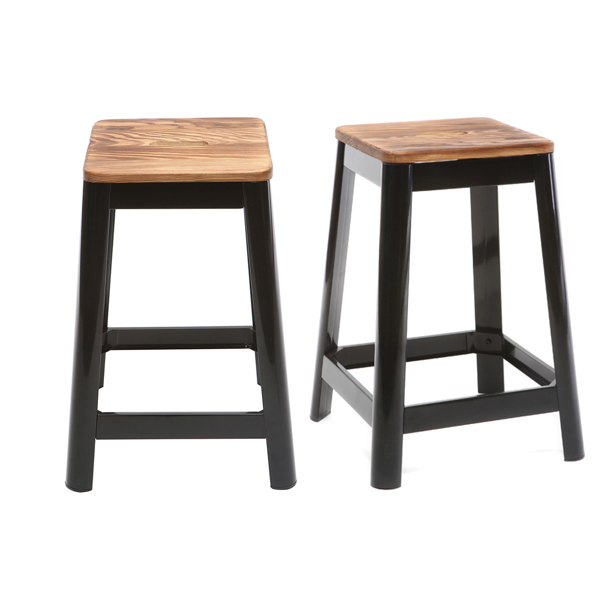 Set de 2 taburetes de cocina industriales de metal negro y madera 65 cm NICK