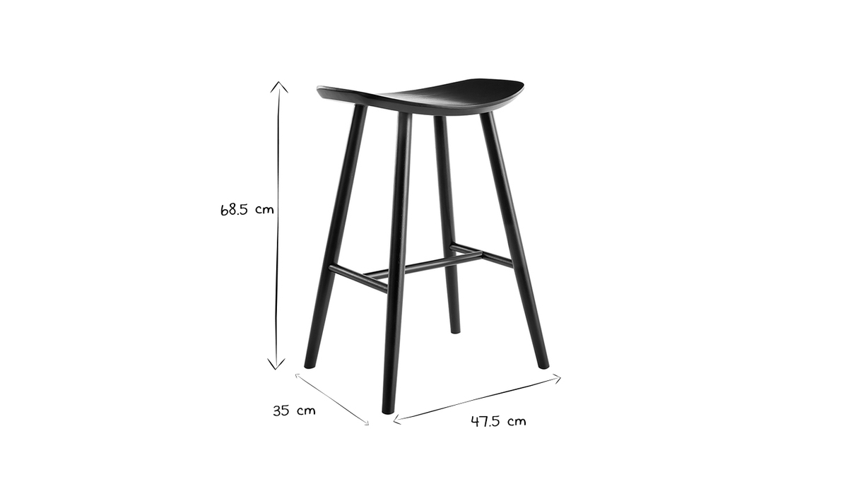 Set de 2 taburetes de cocina negros 65cm DEMORY