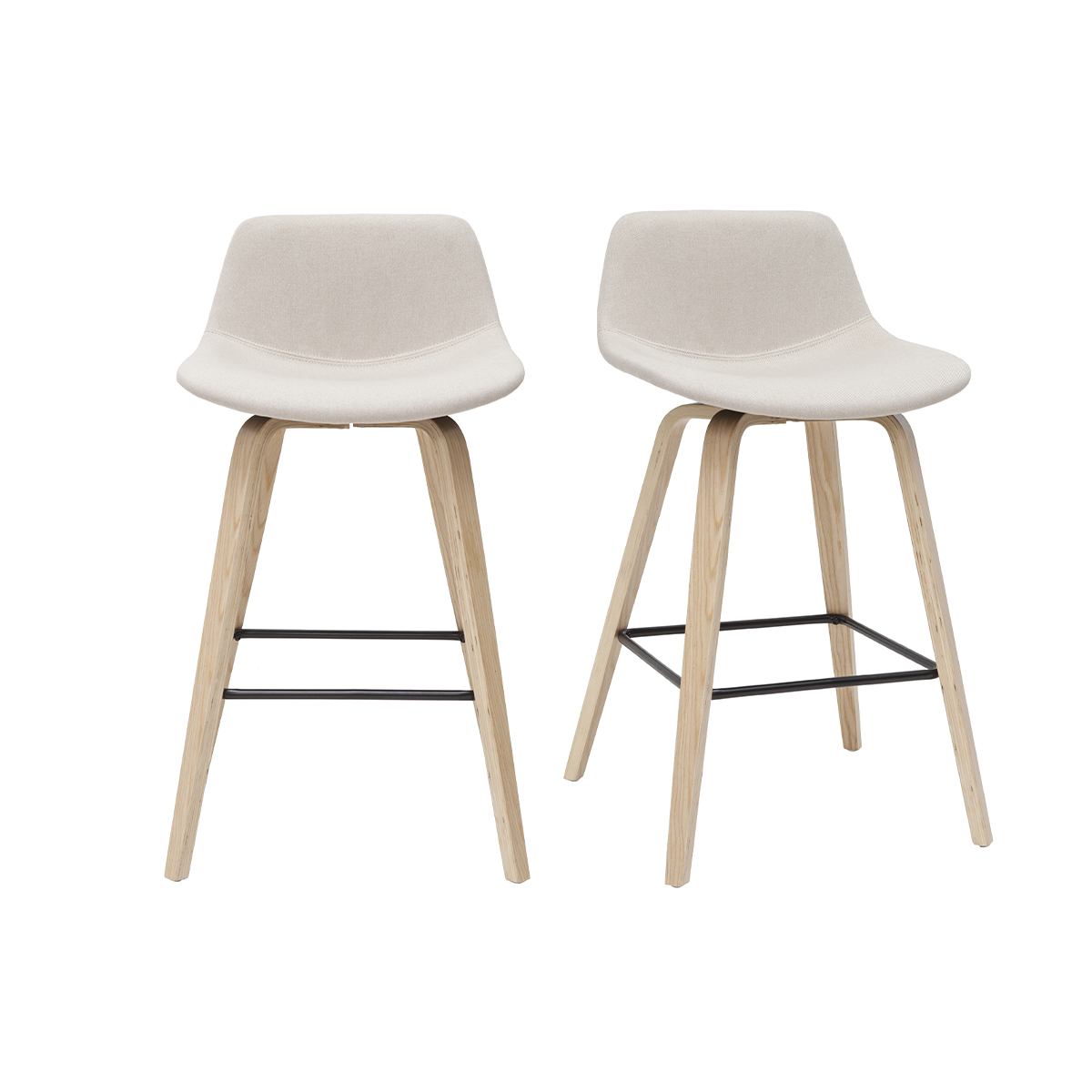 Set de 2 taburetes de cocina nórdicos beige y madera clara 65 cm NONIE