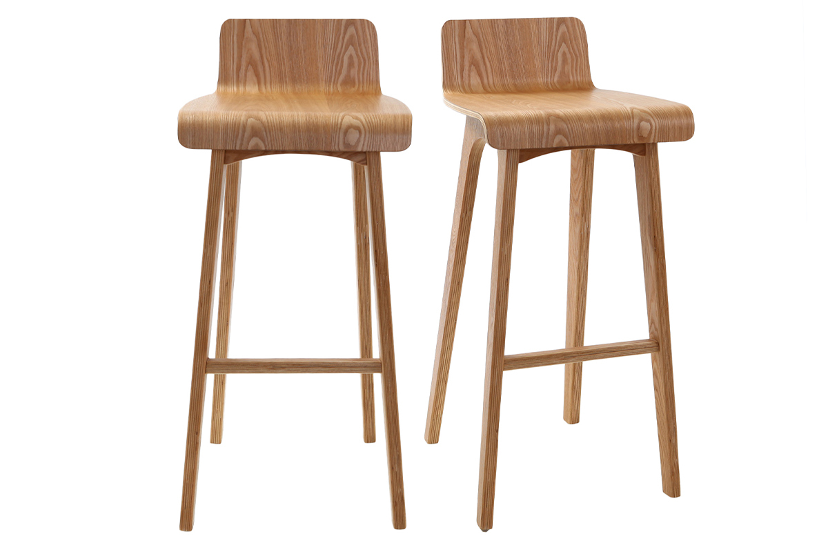 Set de 2 taburetes de cocina nrdicos de madera clara 75cm BALTIK