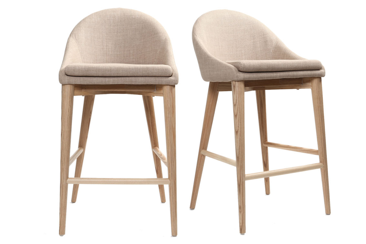 Set de 2taburetes de cocina nrdicos de tela beige y fresno macizo 66cm DALIA