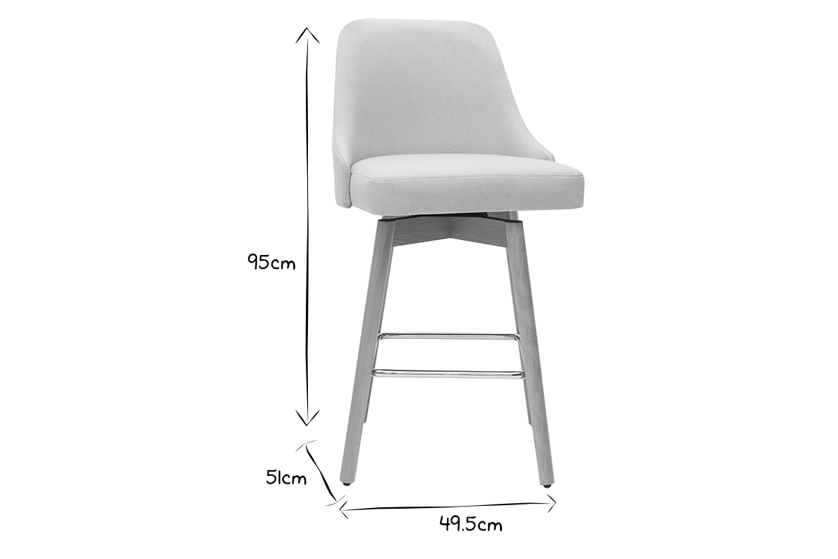 Set de 2 taburetes de cocina nrdicos de tela beige y madera maciza 65cm HASTA