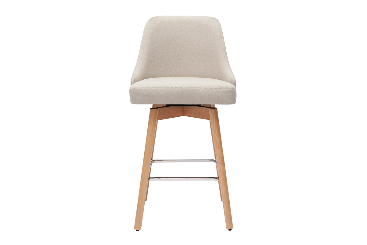 Set de 2 taburetes de cocina nrdicos de tela beige y madera maciza 65cm HASTA