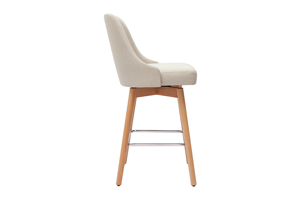 Set de 2 taburetes de cocina nrdicos de tela beige y madera maciza 65cm HASTA