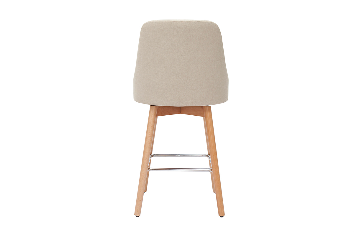 Set de 2 taburetes de cocina nrdicos de tela beige y madera maciza 65cm HASTA