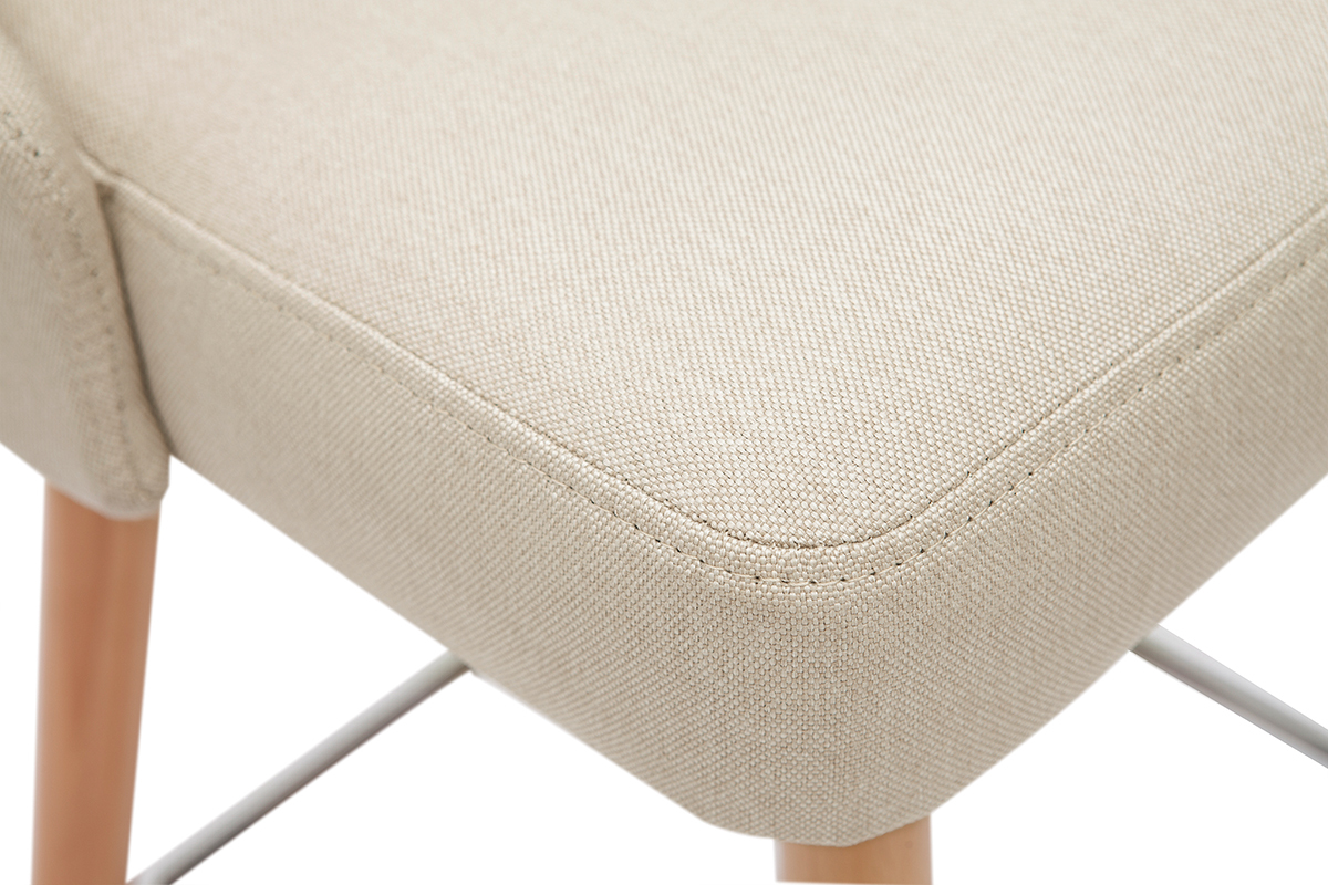Set de 2 taburetes de cocina nrdicos de tela beige y madera maciza 65cm HASTA