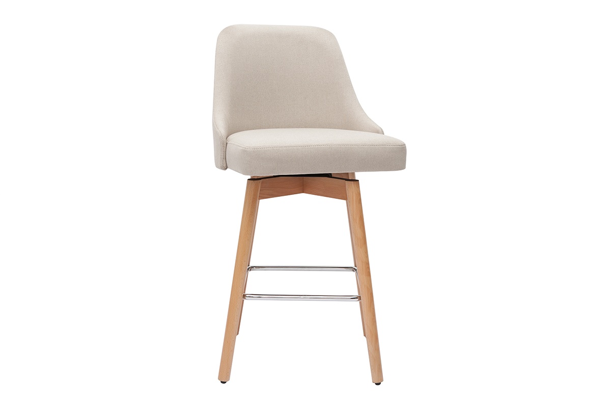Set de 2 taburetes de cocina nrdicos de tela beige y madera maciza 65cm HASTA