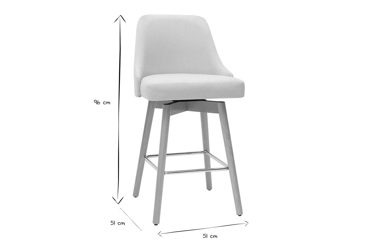 Set de 2 taburetes de cocina nrdicos de tela beige y madera maciza 65cm HASTA