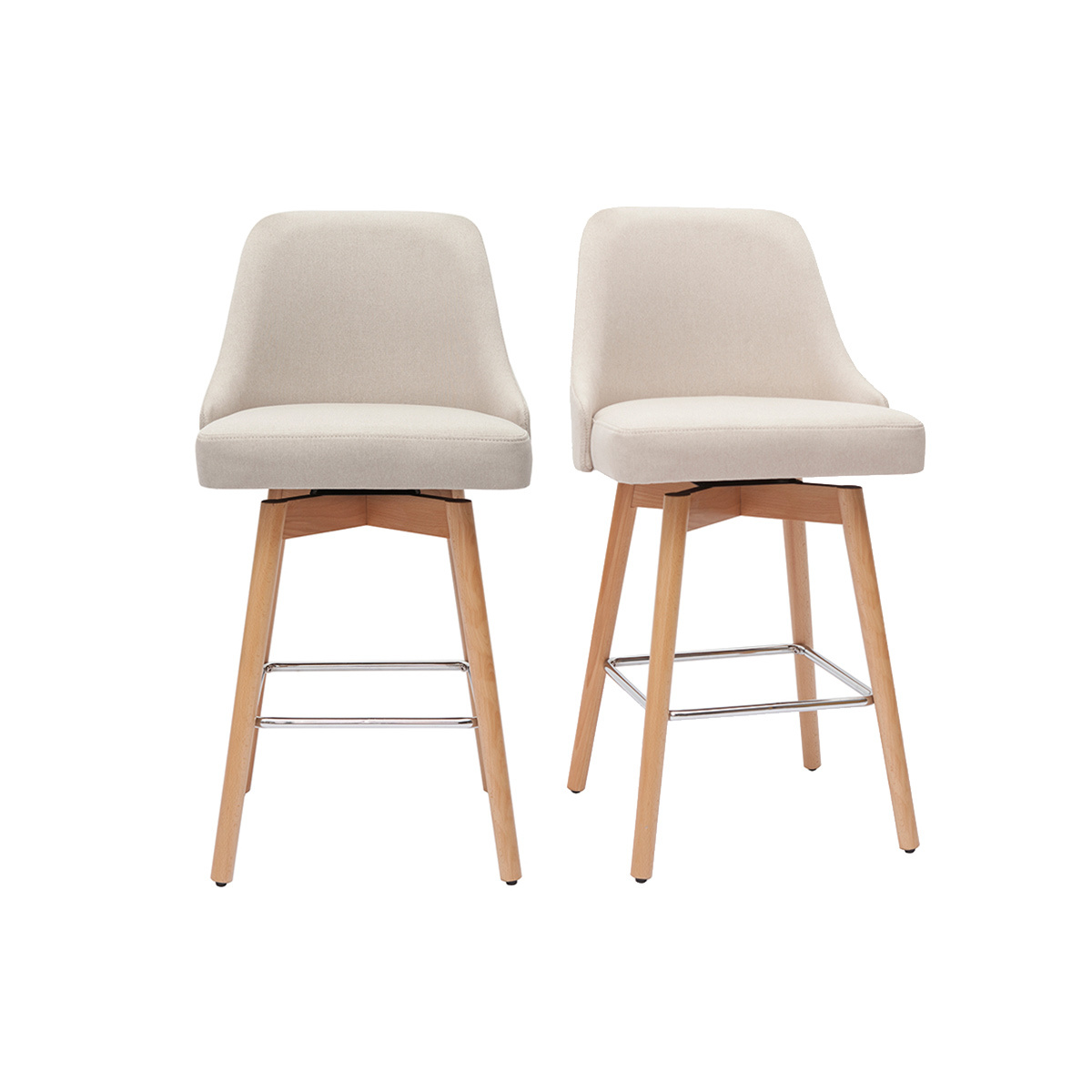 Set de 2 taburetes de cocina nórdicos de tela beige y madera maciza 65 cm HASTA