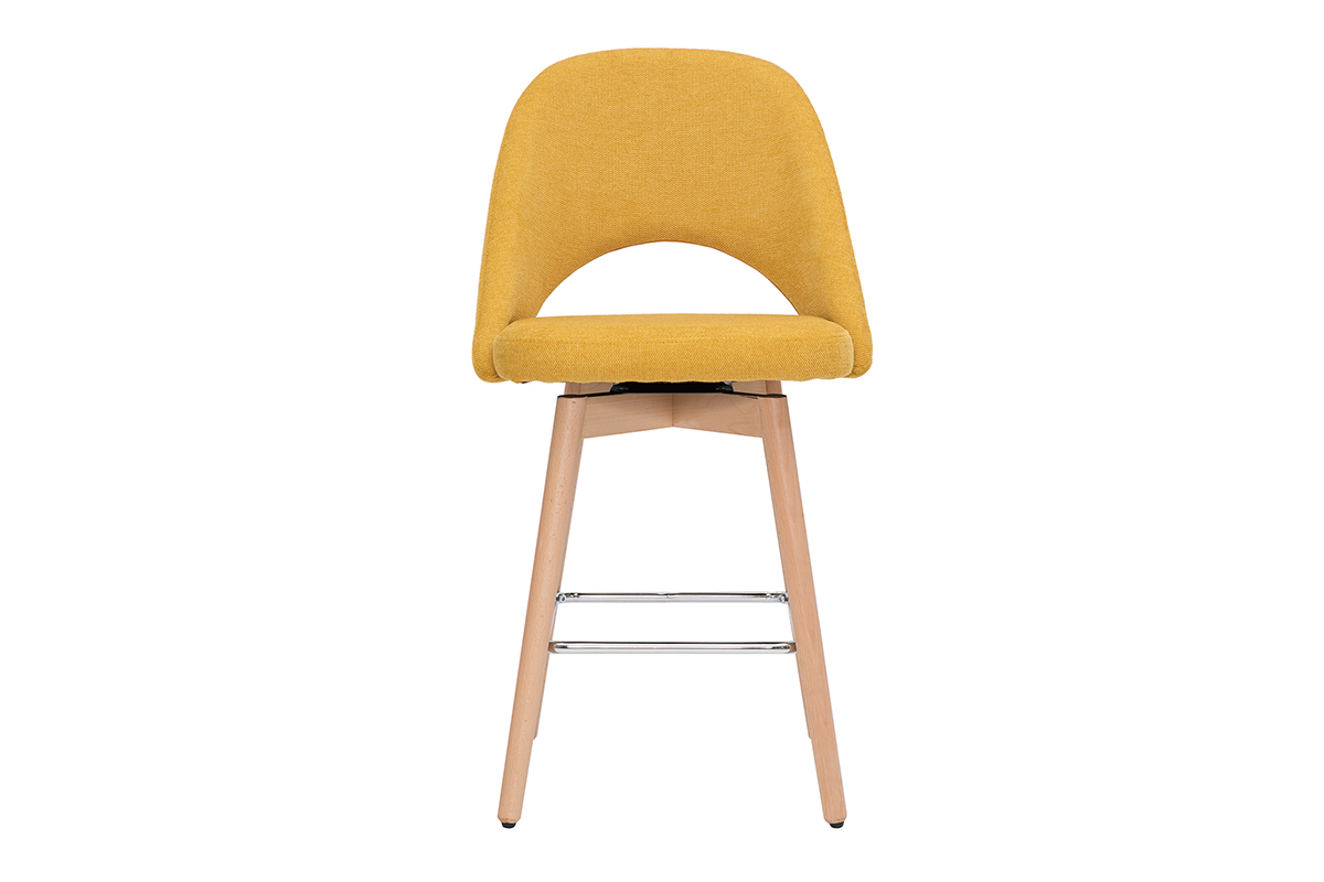 Set de 2taburetes de cocina nrdicos de tela efecto aterciopelado texturizado amarillo y madera de caucho maciza 65cm COSETTE