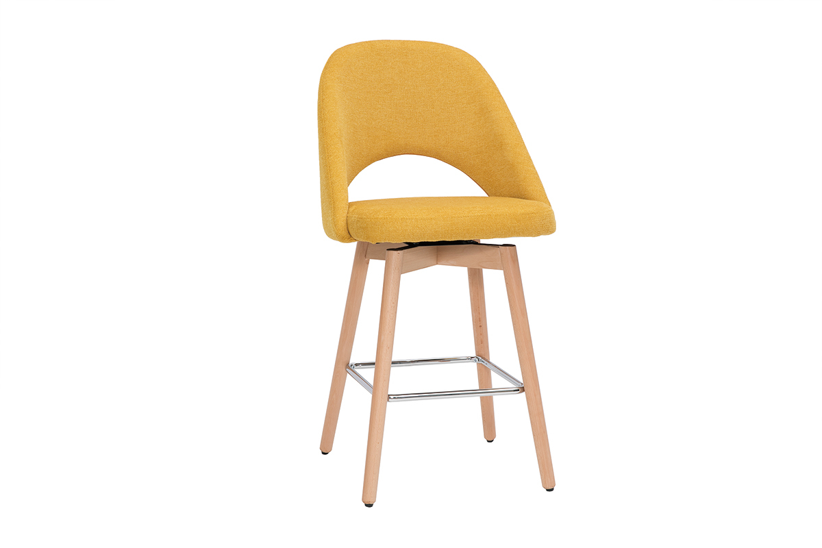 Set de 2taburetes de cocina nrdicos de tela efecto aterciopelado texturizado amarillo y madera de caucho maciza 65cm COSETTE