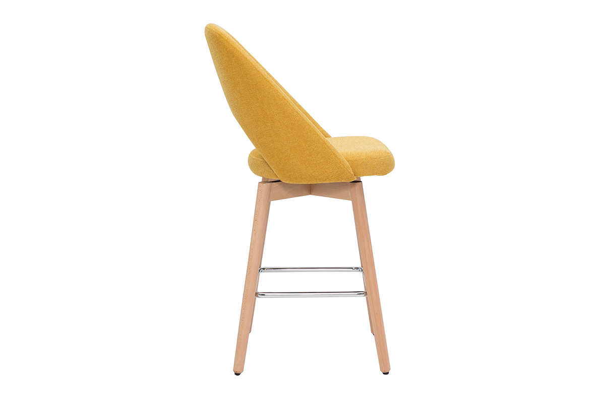 Set de 2taburetes de cocina nrdicos de tela efecto aterciopelado texturizado amarillo y madera de caucho maciza 65cm COSETTE