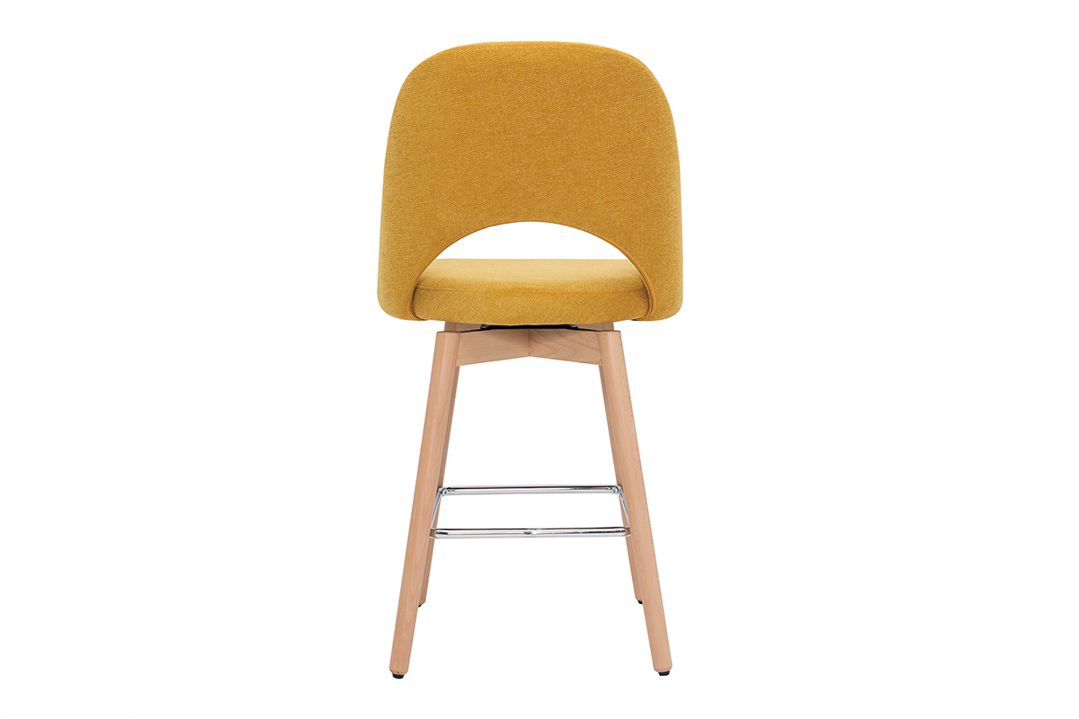 Set de 2taburetes de cocina nrdicos de tela efecto aterciopelado texturizado amarillo y madera de caucho maciza 65cm COSETTE