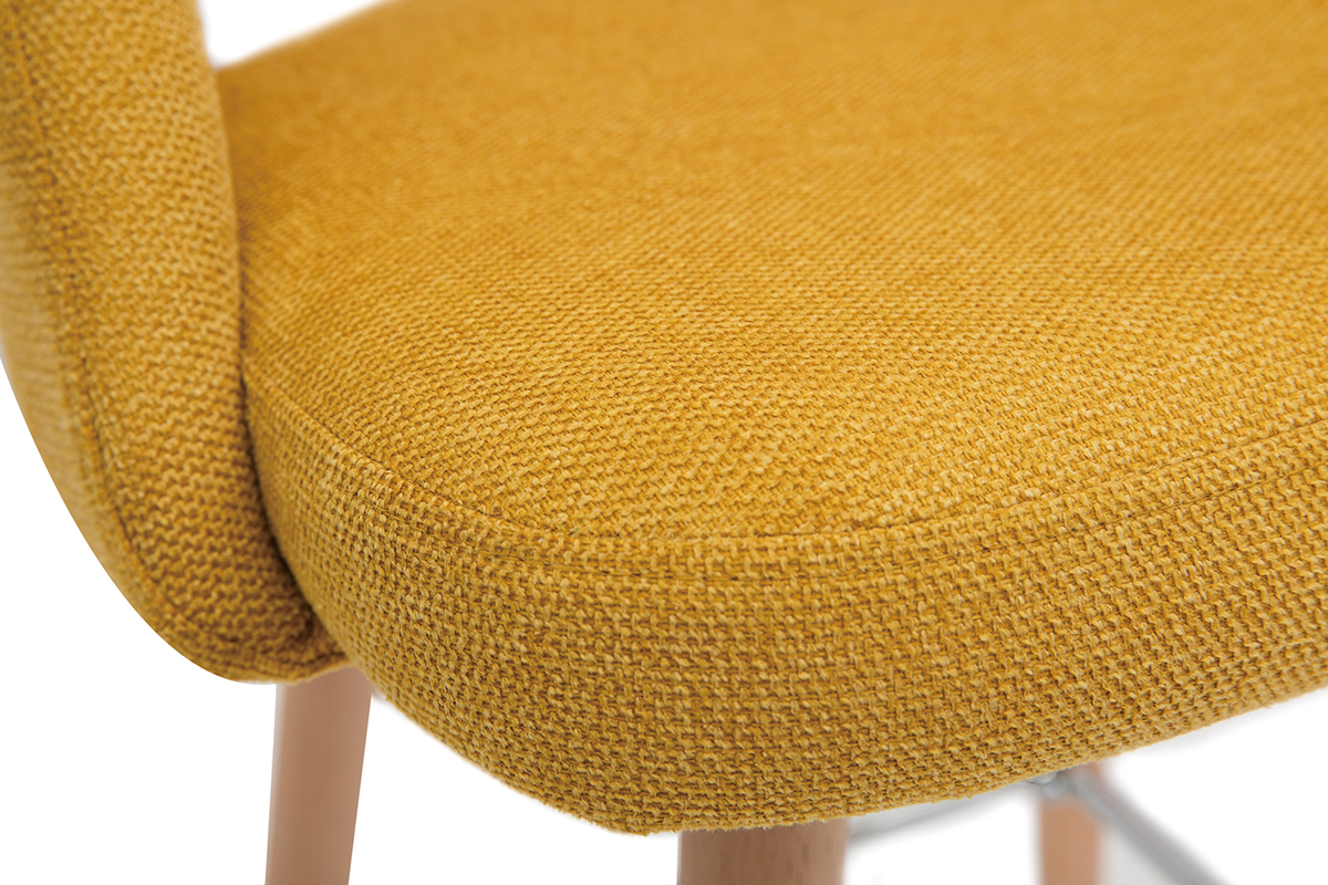 Set de 2taburetes de cocina nrdicos de tela efecto aterciopelado texturizado amarillo y madera de caucho maciza 65cm COSETTE
