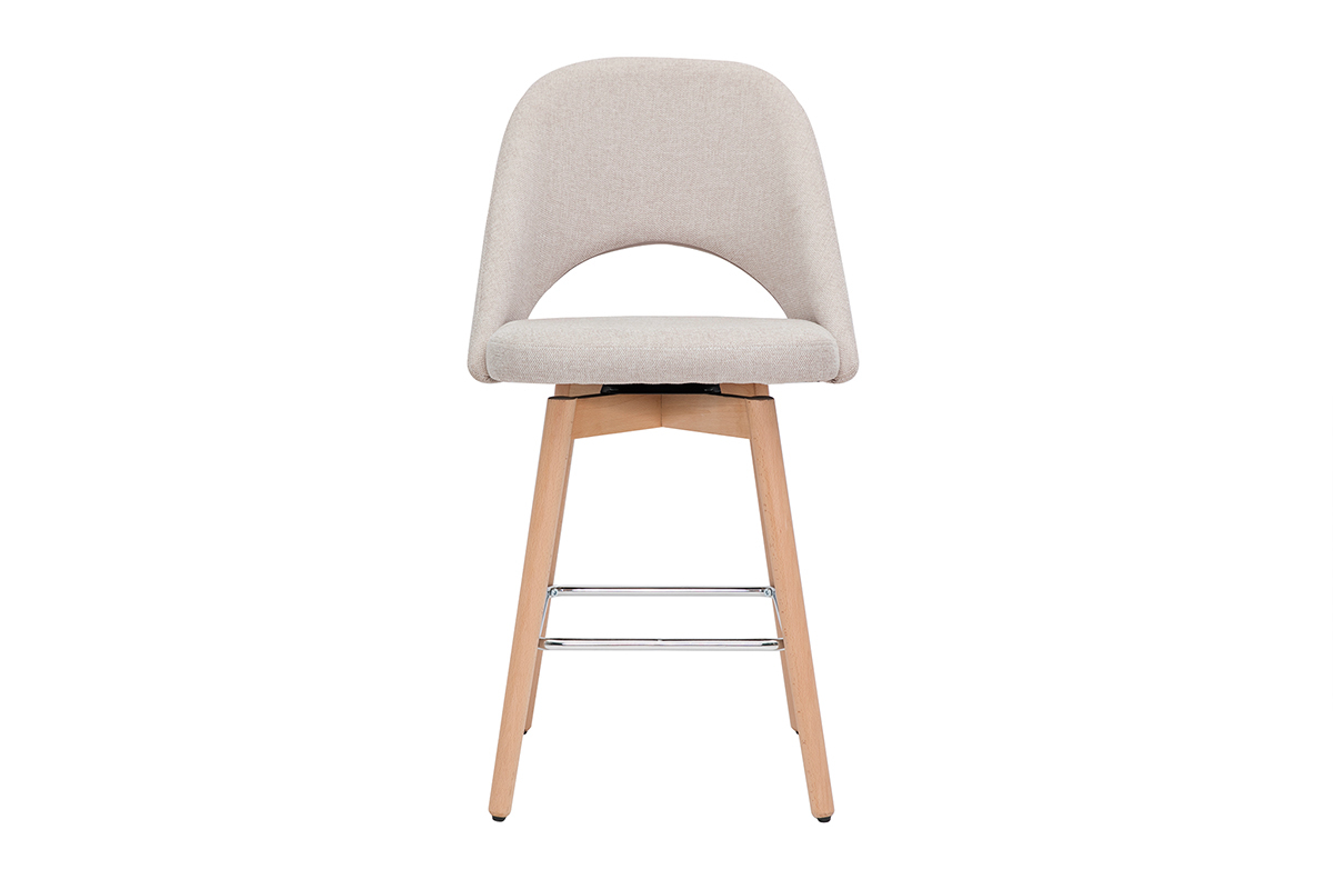 Set de 2taburetes de cocina nrdicos de tela efecto aterciopelado texturizado beige y madera de caucho maciza 65cm COSETTE
