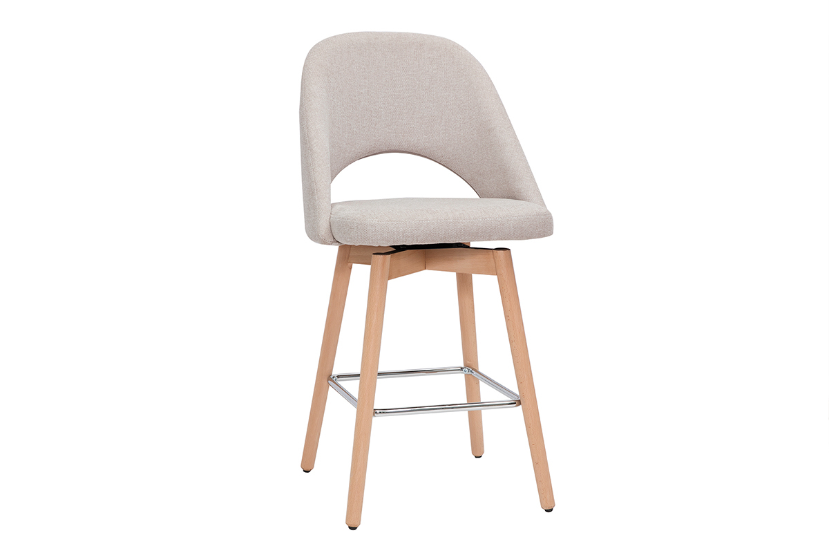 Set de 2taburetes de cocina nrdicos de tela efecto aterciopelado texturizado beige y madera de caucho maciza 65cm COSETTE