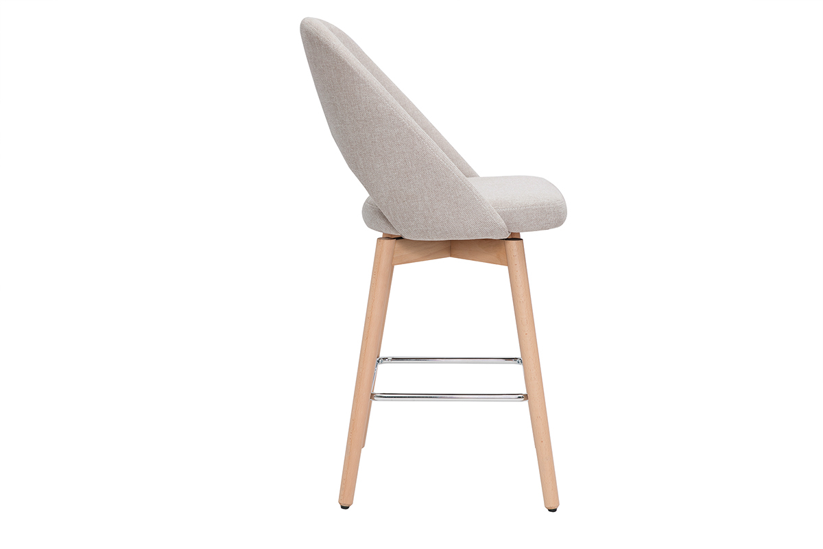Set de 2taburetes de cocina nrdicos de tela efecto aterciopelado texturizado beige y madera de caucho maciza 65cm COSETTE