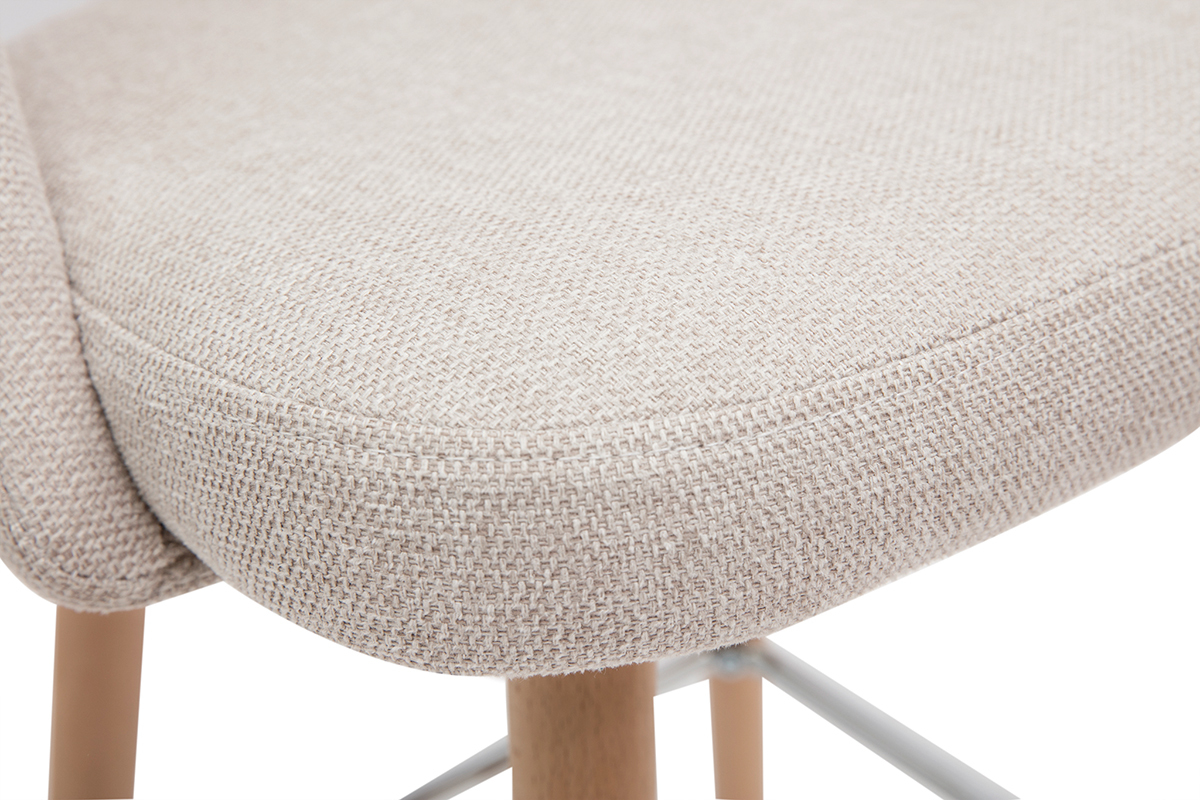 Set de 2taburetes de cocina nrdicos de tela efecto aterciopelado texturizado beige y madera de caucho maciza 65cm COSETTE