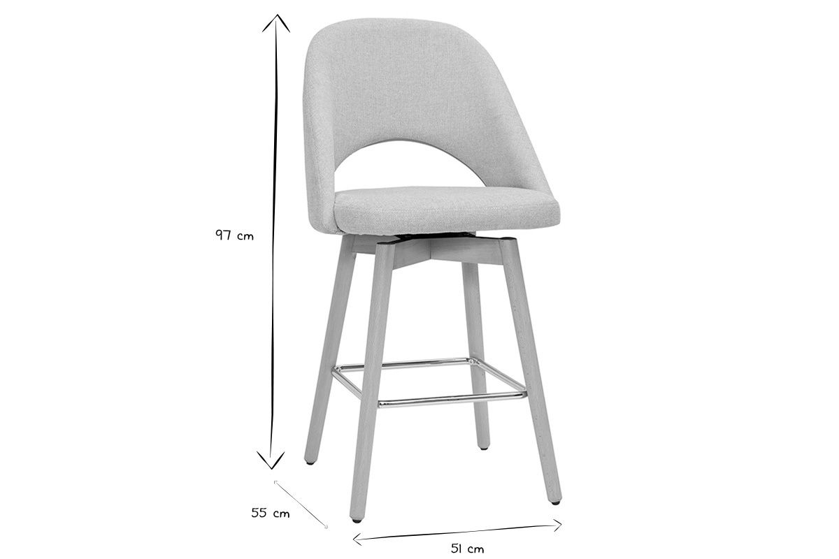 Set de 2taburetes de cocina nrdicos de tela efecto aterciopelado texturizado beige y madera de caucho maciza 65cm COSETTE