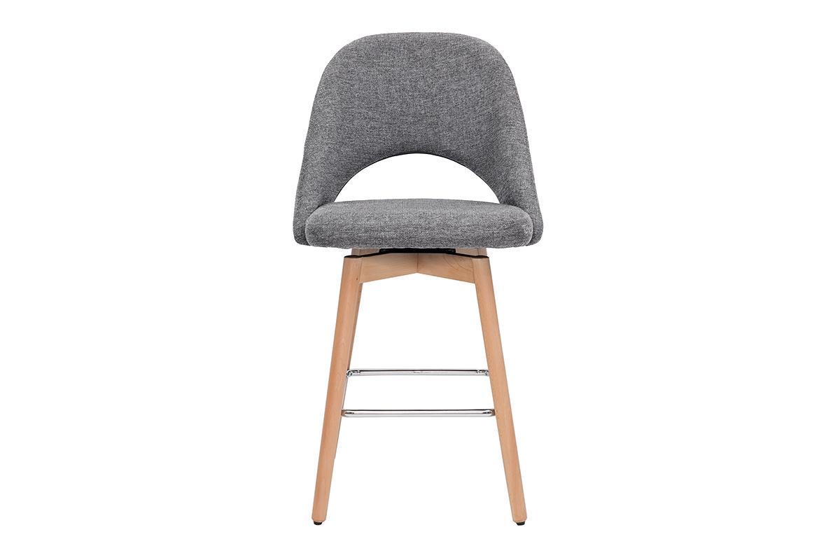 Set de 2taburetes de cocina nrdicos de tela efecto aterciopelado texturizado gris y madera de caucho maciza 65cm COSETTE