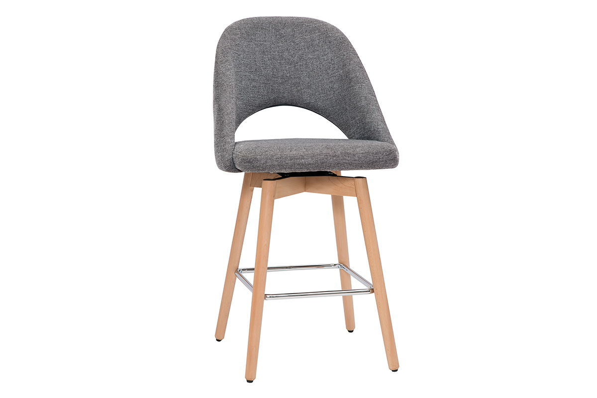 Set de 2taburetes de cocina nrdicos de tela efecto aterciopelado texturizado gris y madera de caucho maciza 65cm COSETTE