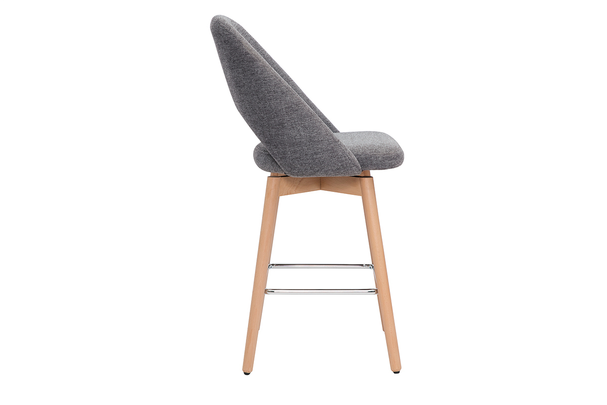 Set de 2taburetes de cocina nrdicos de tela efecto aterciopelado texturizado gris y madera de caucho maciza 65cm COSETTE