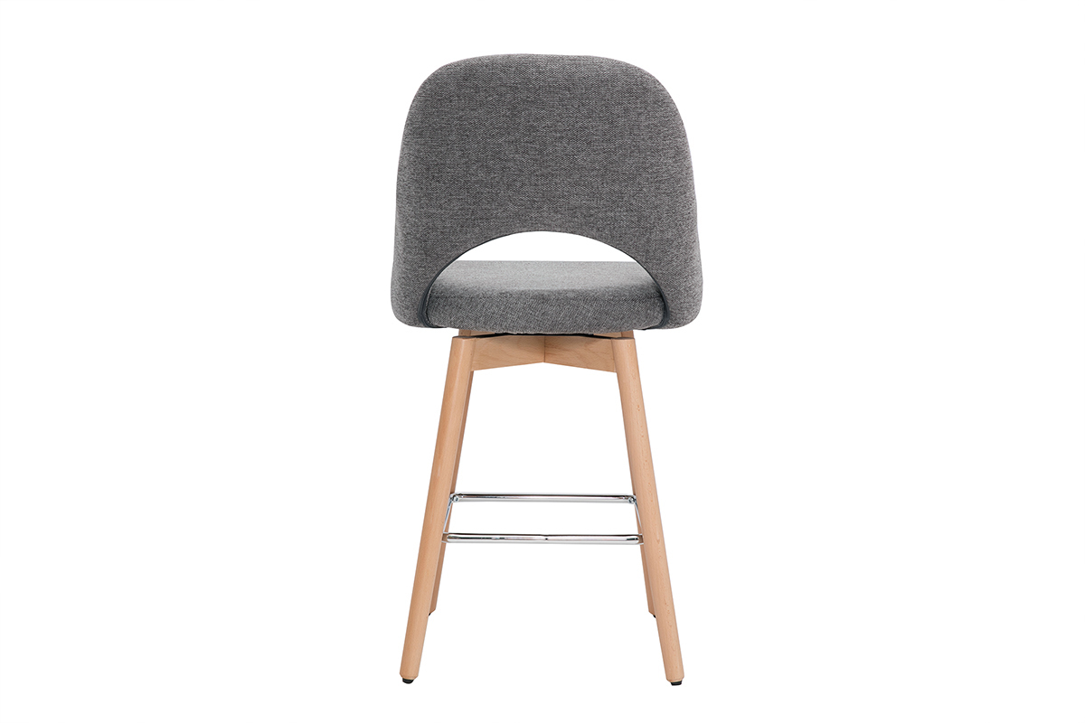 Set de 2taburetes de cocina nrdicos de tela efecto aterciopelado texturizado gris y madera de caucho maciza 65cm COSETTE