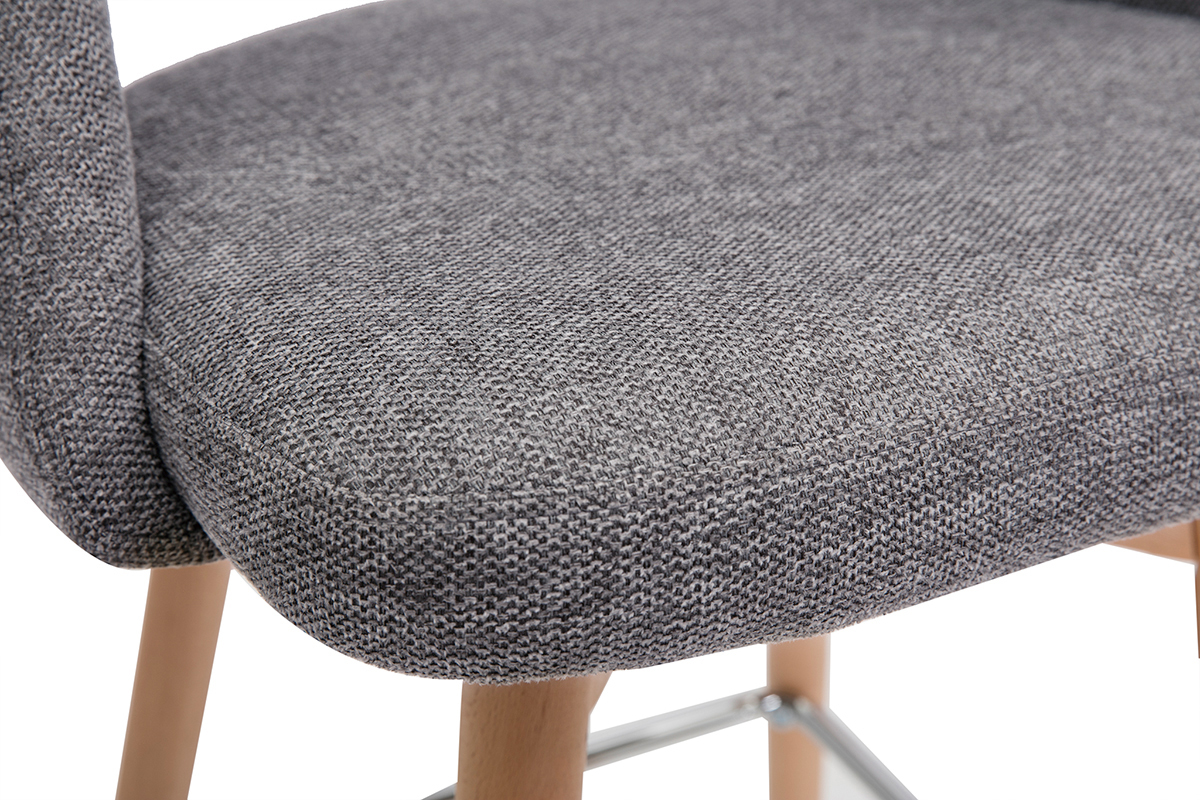 Set de 2taburetes de cocina nrdicos de tela efecto aterciopelado texturizado gris y madera de caucho maciza 65cm COSETTE
