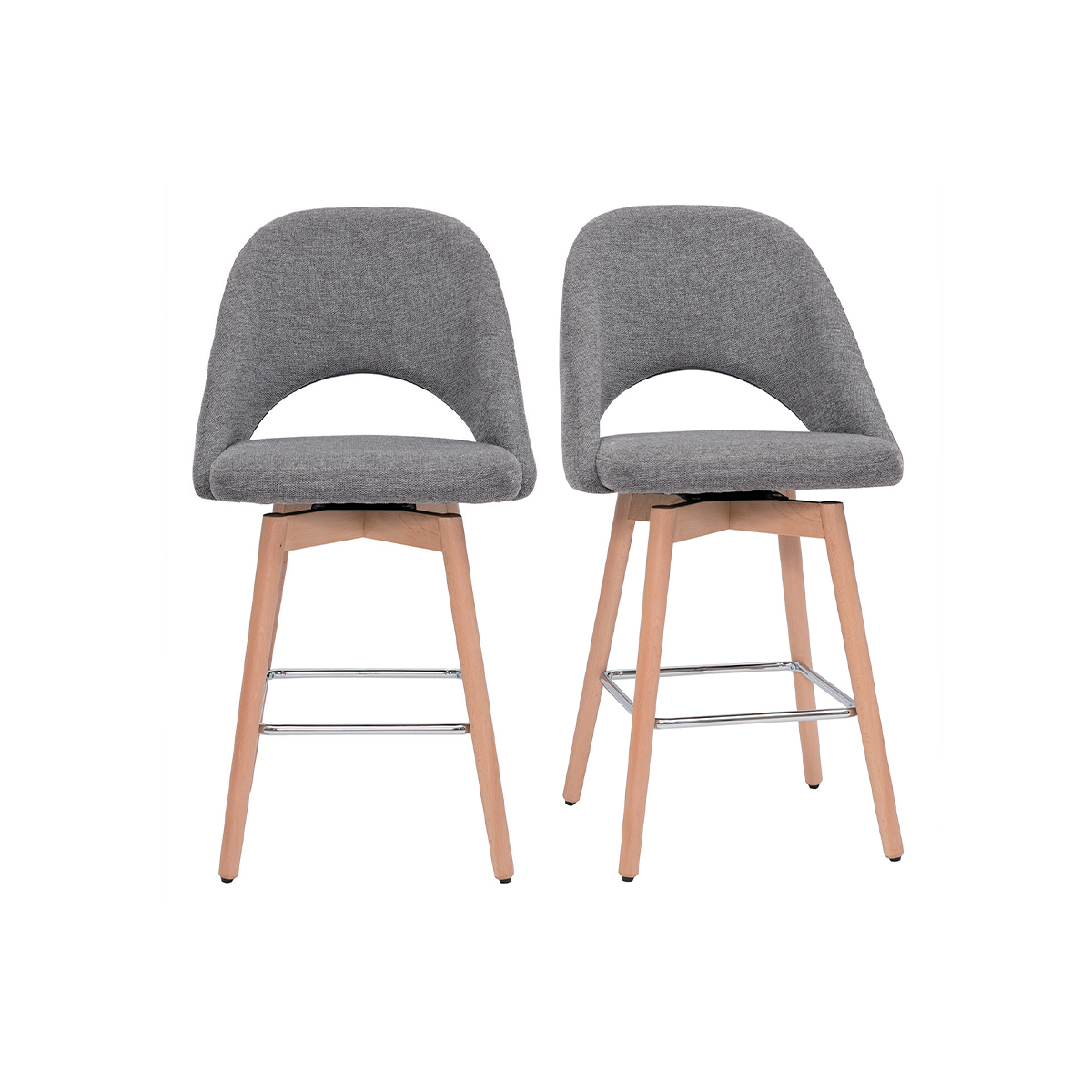 Set de 2 taburetes de cocina nórdicos de tela efecto aterciopelado texturizado gris y madera de caucho maciza 65 cm COSETTE