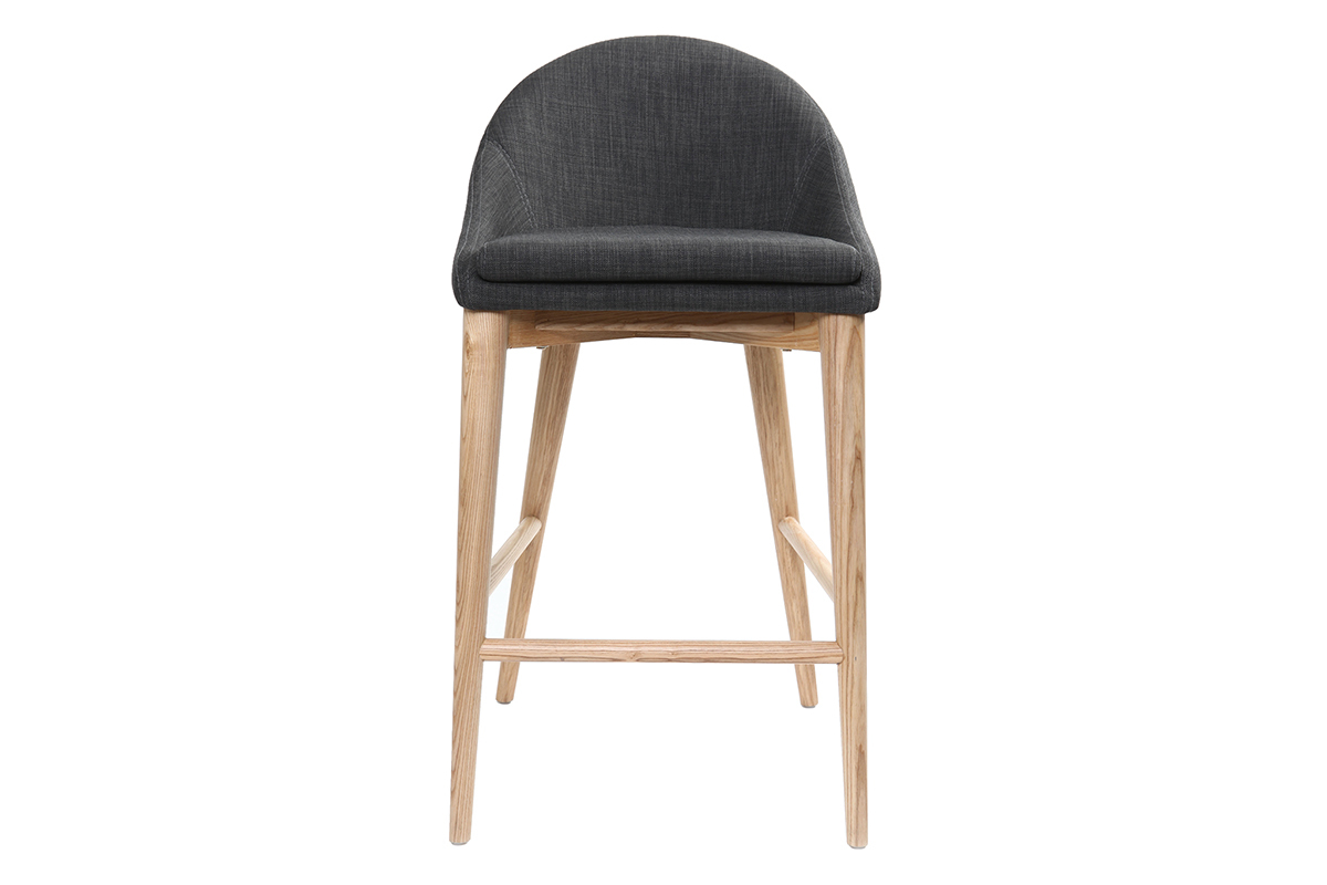 Set de 2taburetes de cocina nrdicos de tela gris antracita y fresno macizo 66cm DALIA