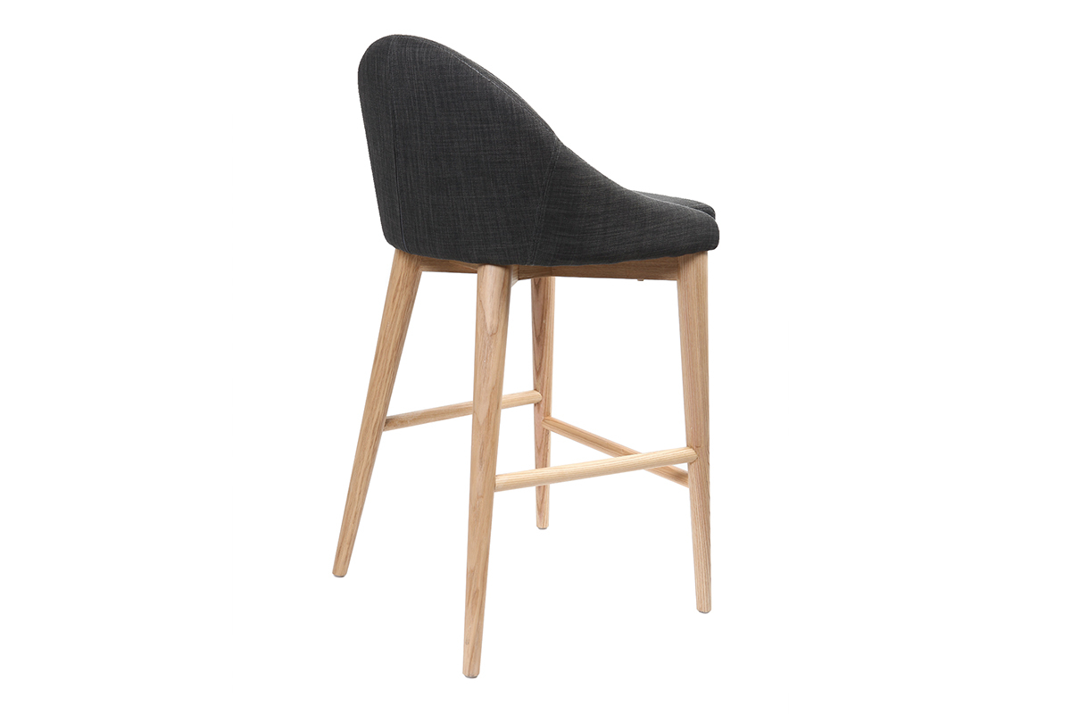 Set de 2taburetes de cocina nrdicos de tela gris antracita y fresno macizo 66cm DALIA