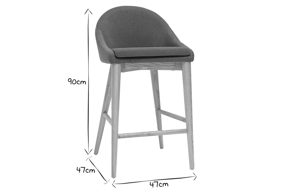 Set de 2taburetes de cocina nrdicos de tela gris antracita y fresno macizo 66cm DALIA