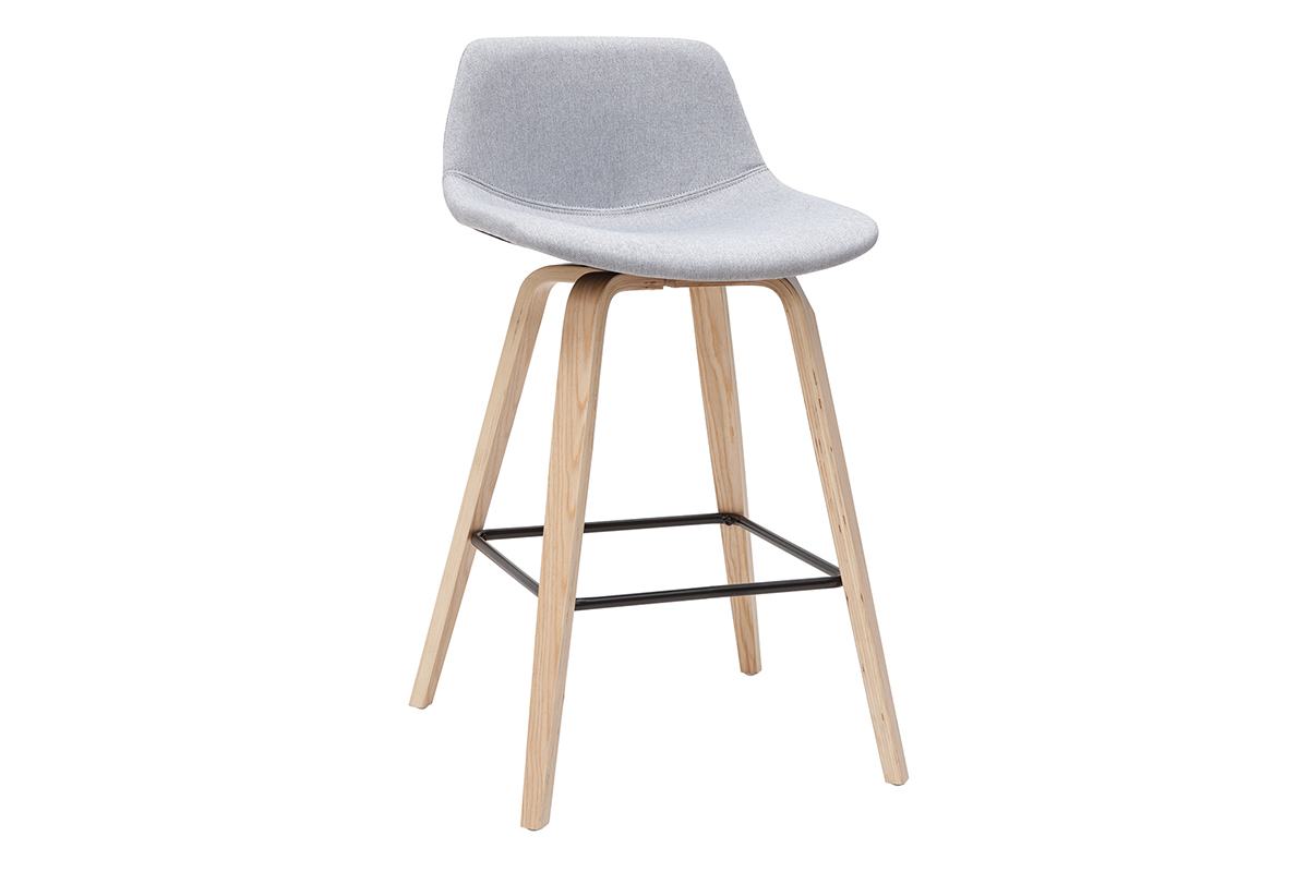 Set de 2 taburetes de cocina nrdicos gris claro y madera 65cm NONIE