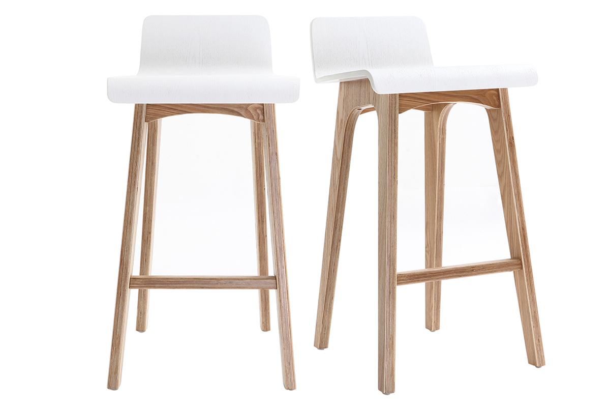Set de 2 taburetes de cocina nrdicos madera clara y blanco 65cm BALTIK