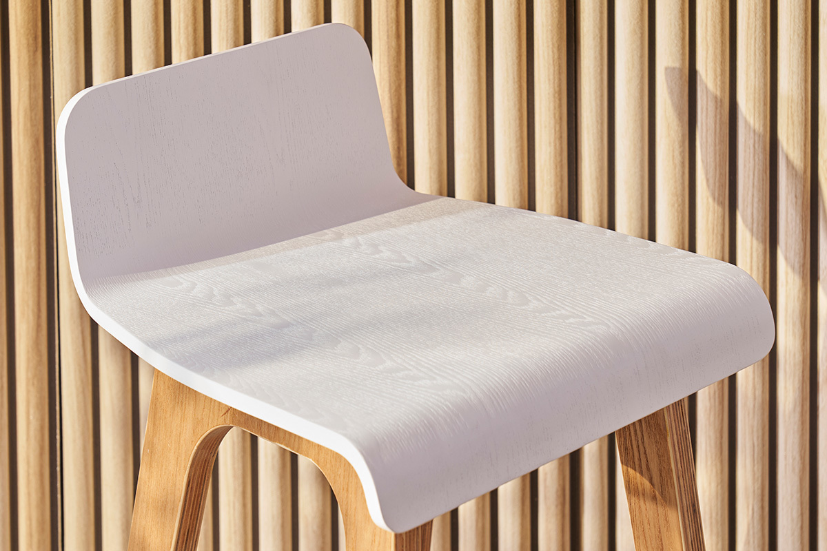 Set de 2 taburetes de cocina nrdicos madera clara y blanco 65cm BALTIK