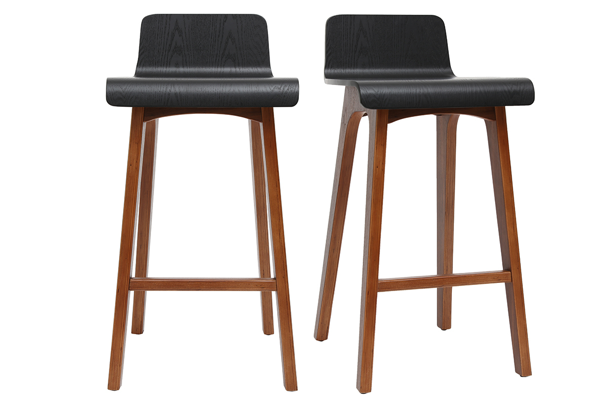 Set de 2 taburetes de cocina nrdicos nogal y negro 65cm BALTIK